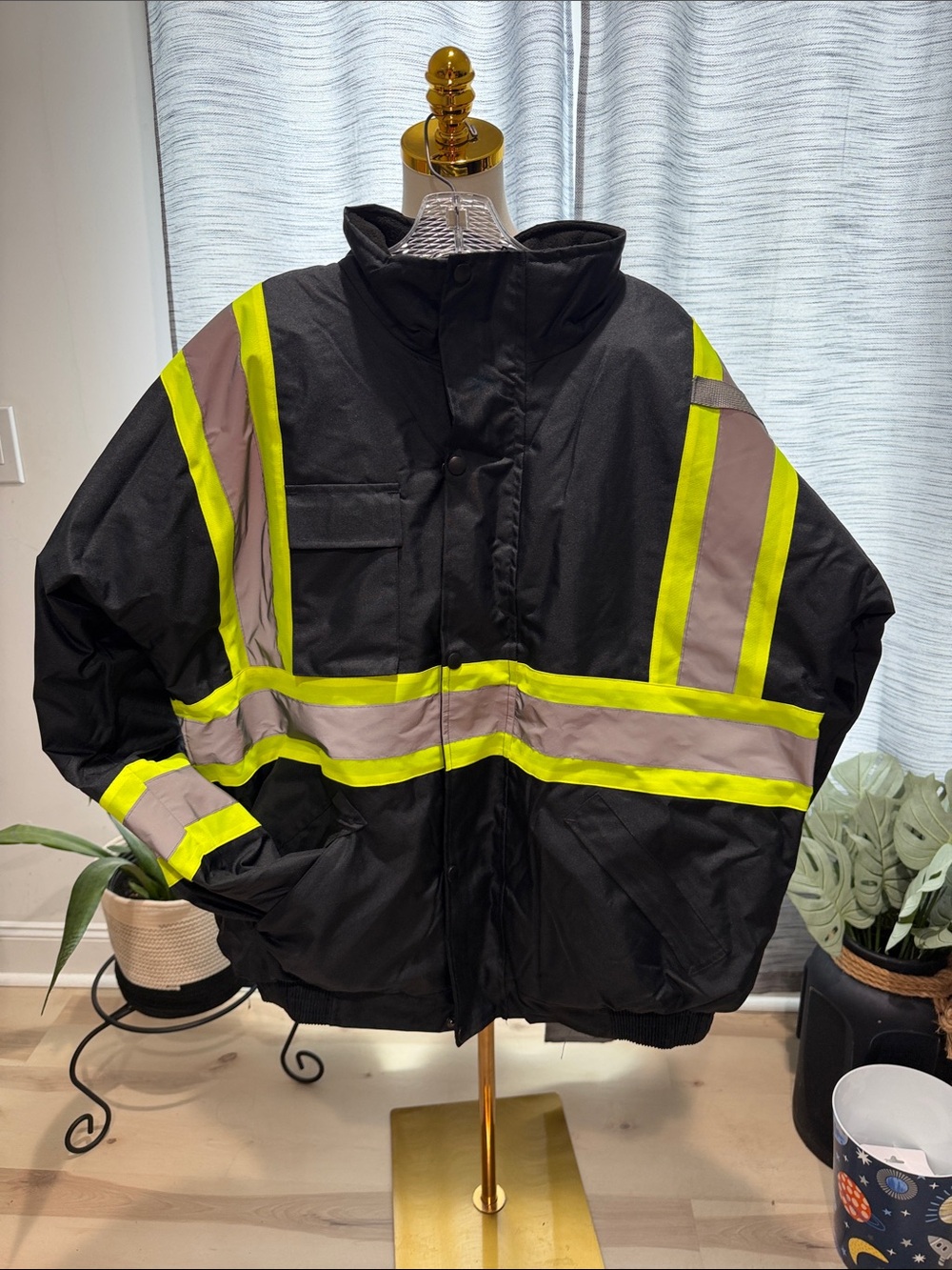 Men's High-Visibility Black Reflective Safety Jacket